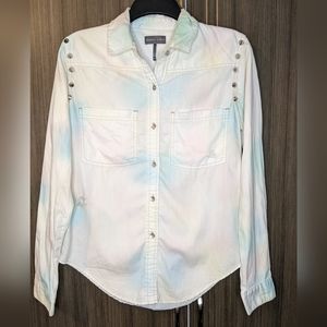 Kendall & Kylie Distressed Pastel Tye Dye Button Down, Medium